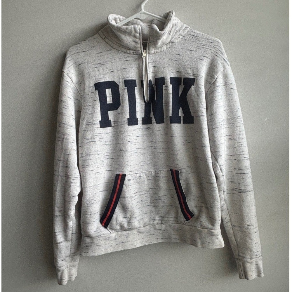 PINK Gray Quarter Zip Sweatshirt Women Small